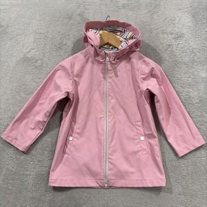 Pink Platinum Girls Pink Hooded Rain Coat Full Zip Jacket Size 5/6 Pockets